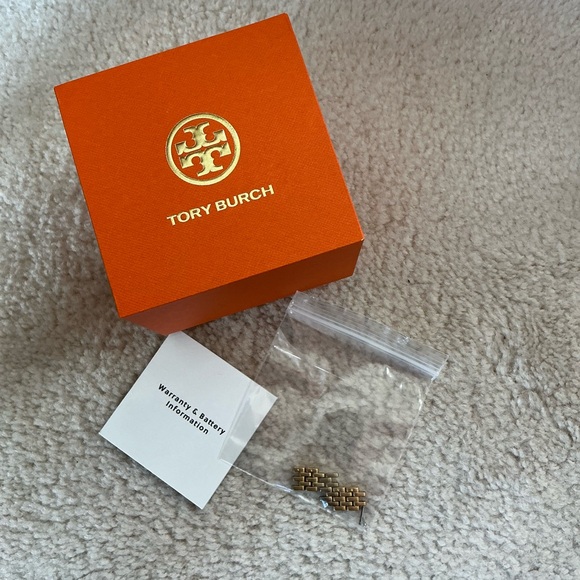 BEAUTIFUL TORY BURCH MOTHER OF PEARL PAVE EMBELLISHED GOLD TONE WATCH - Picture 16 of 16